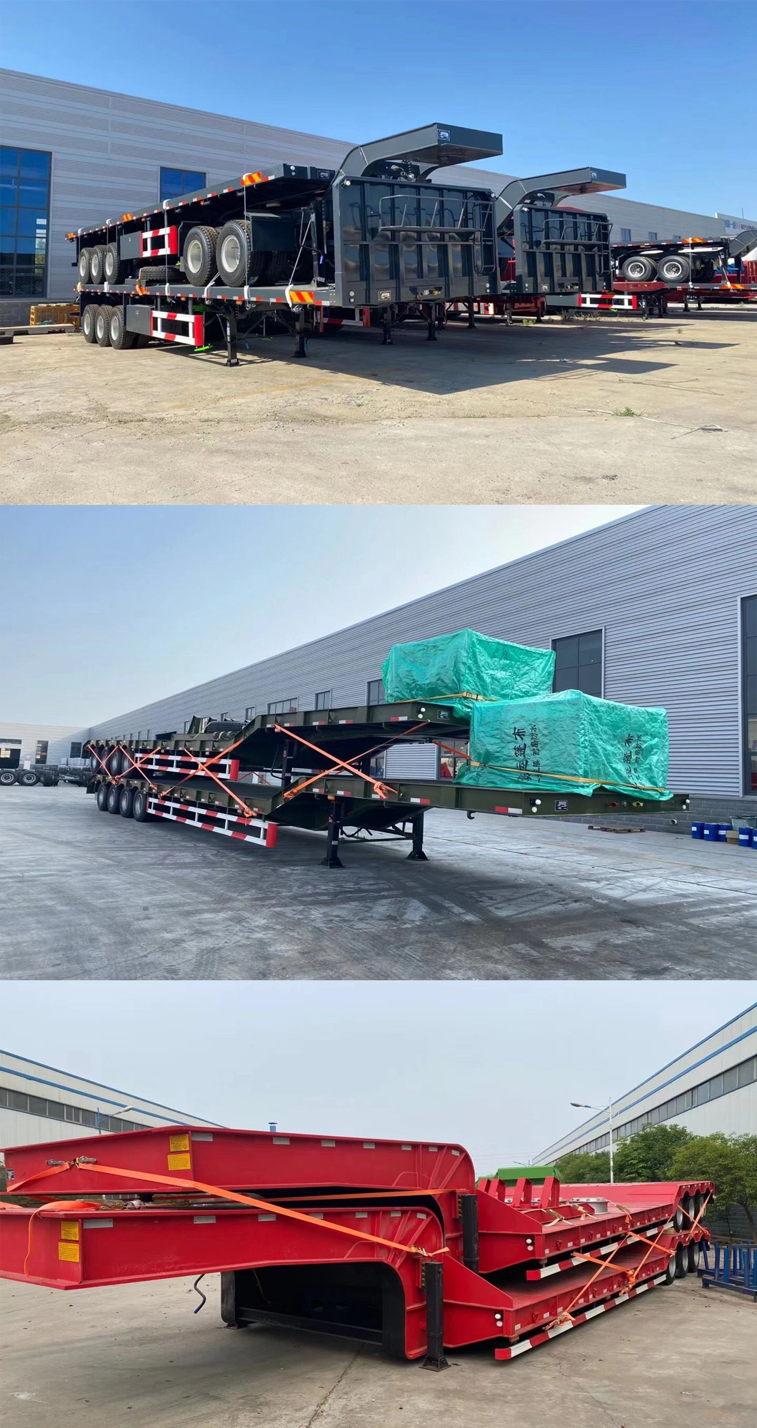 3axle 80tons with Hydraulic Ramp Special Trailer Heavy Duty Machine Carrier Low Bed Semi Trailer