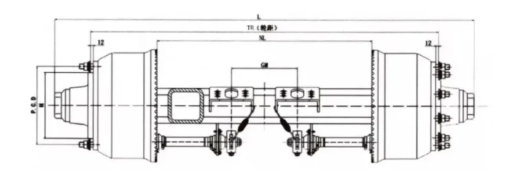 1850mm Square Tube Semi Trailer Axles 420*200 Brake Drum Axles